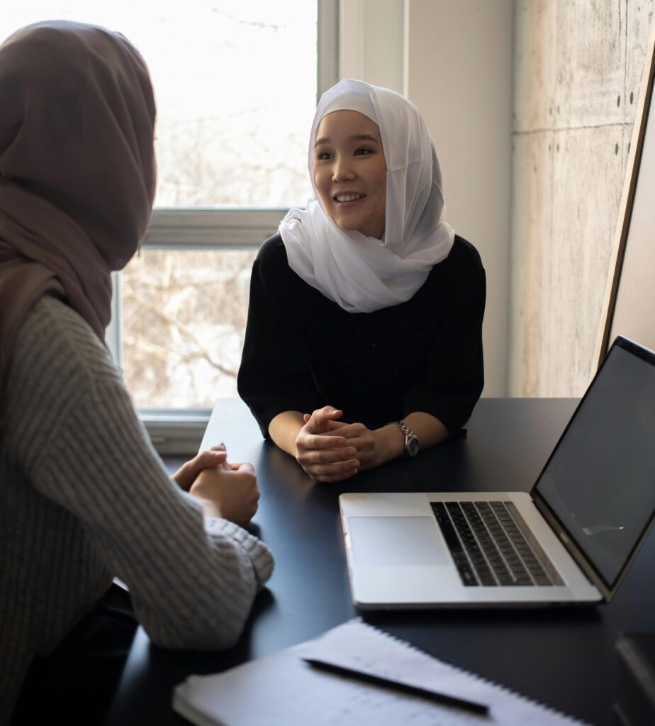 Two students discussing their ideas.