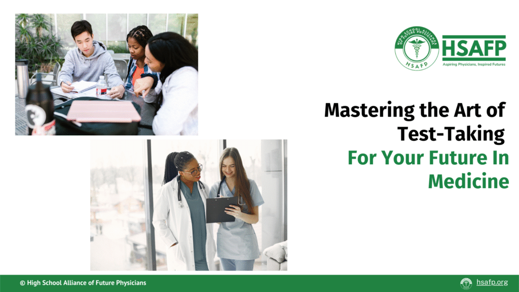 Our first slide of the presentation shows one picture with a Black student who is studying with two of her peers and another picture, below, that shows this same student as a physician consulting with her assistant.