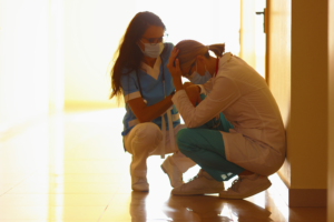 A stressed healthcare professional.